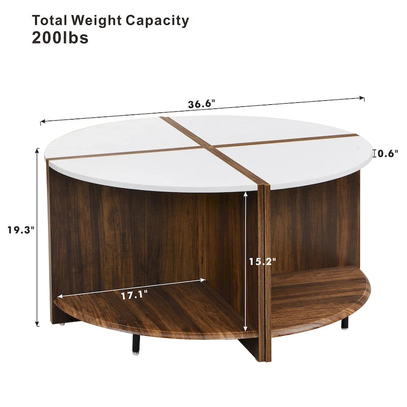 Mason Industrial Round Coffee Table – 2-Tier Storage, Geometric Design, 36.61" Diameter