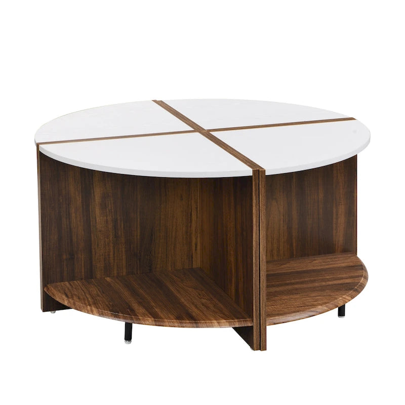 Mason Industrial Round Coffee Table – 2-Tier Storage, Geometric Design, 36.61" Diameter