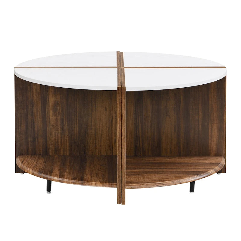 Mason Industrial Round Coffee Table – 2-Tier Storage, Geometric Design, 36.61" Diameter