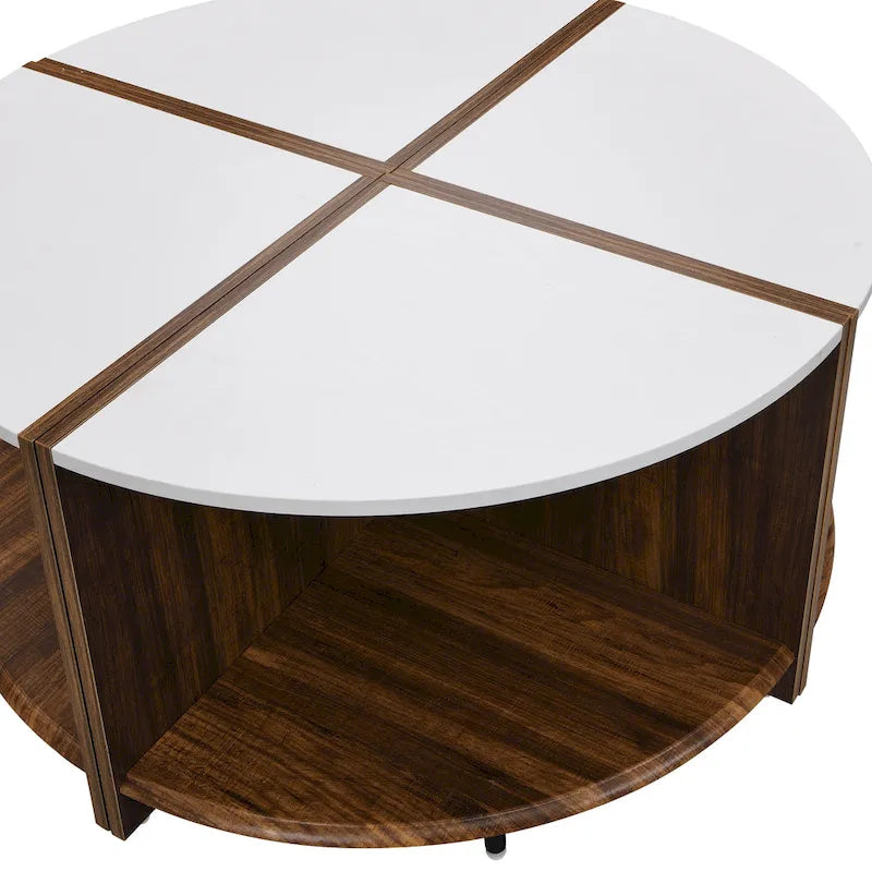 Mason Industrial Round Coffee Table – 2-Tier Storage, Geometric Design, 36.61" Diameter