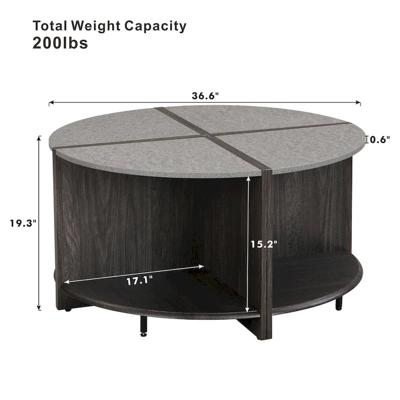 Mason Industrial Round Coffee Table – 2-Tier Storage, Geometric Design, 36.61" Diameter