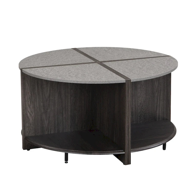 Mason Industrial Round Coffee Table – 2-Tier Storage, Geometric Design, 36.61" Diameter