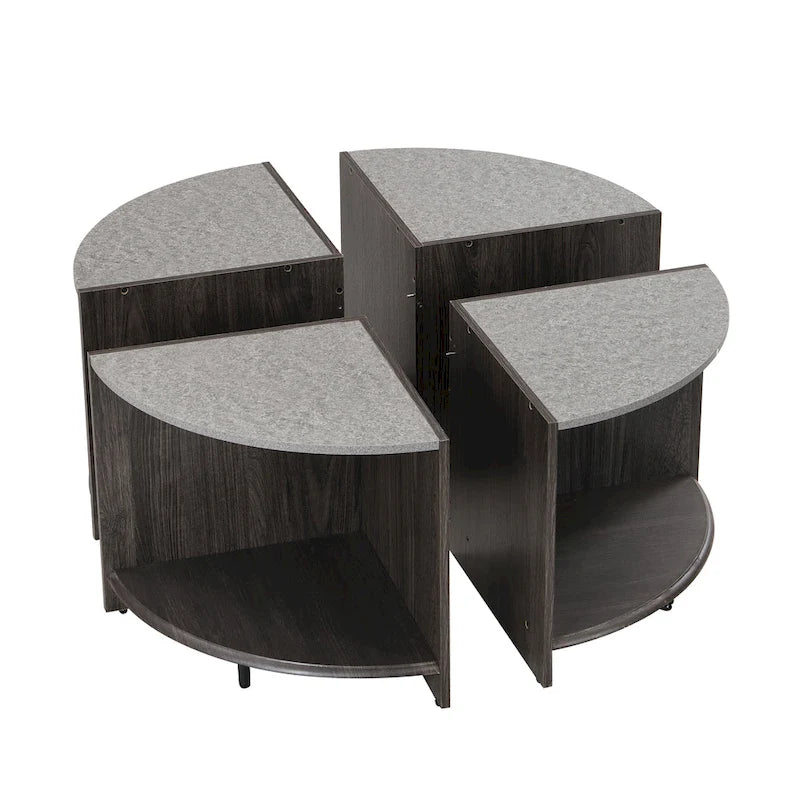 Mason Industrial Round Coffee Table – 2-Tier Storage, Geometric Design, 36.61" Diameter