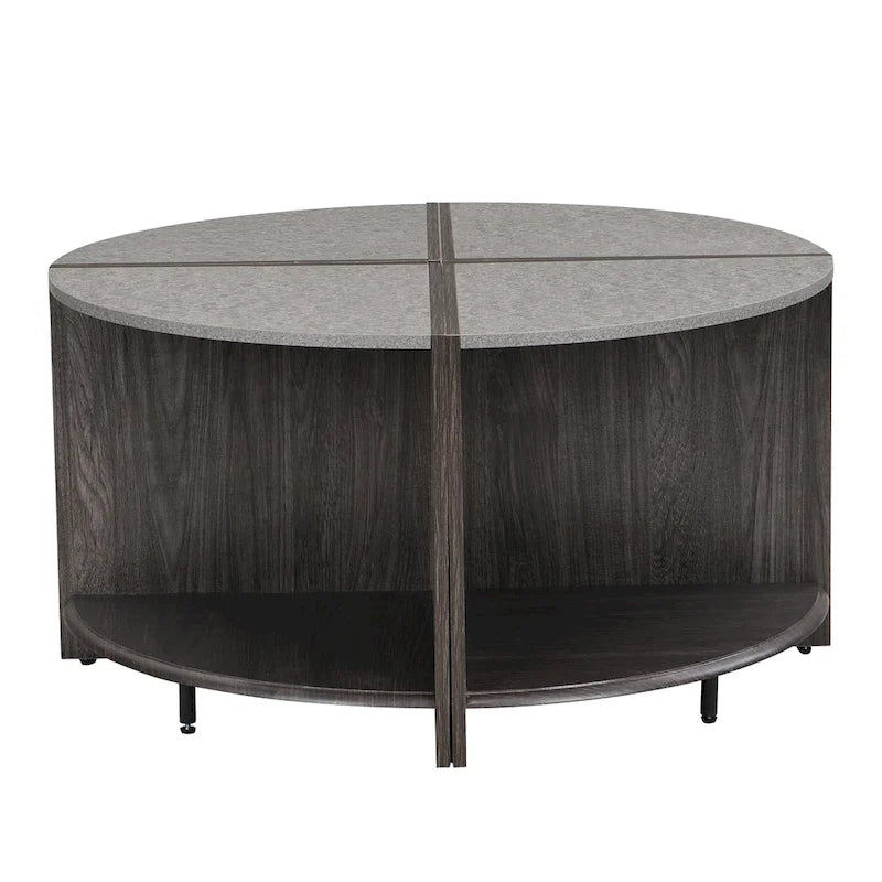 Mason Industrial Round Coffee Table – 2-Tier Storage, Geometric Design, 36.61" Diameter