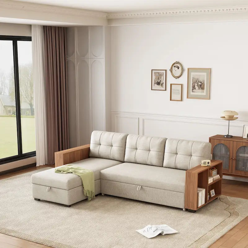 L-Shaped Convertible Sectional Sofa – Pull-Out Sleeper, Hidden Storage & Reversible Chaise