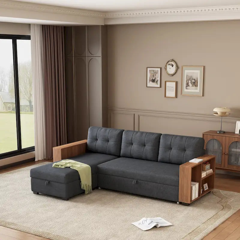 L-Shaped Convertible Sectional Sofa – Pull-Out Sleeper, Hidden Storage & Reversible Chaise