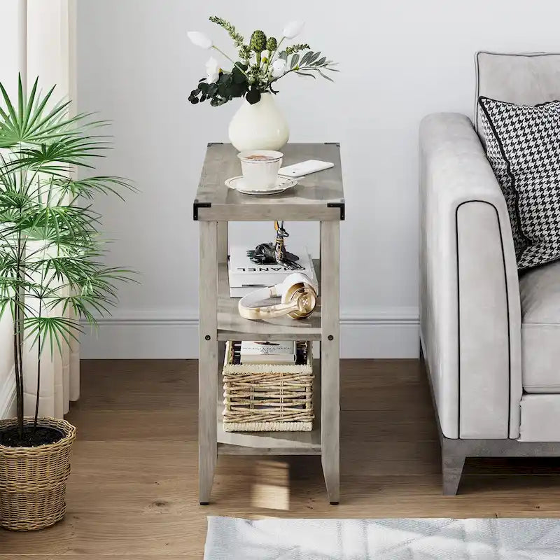 Farmhouse End Table, 3 Tier Rustic Side Table