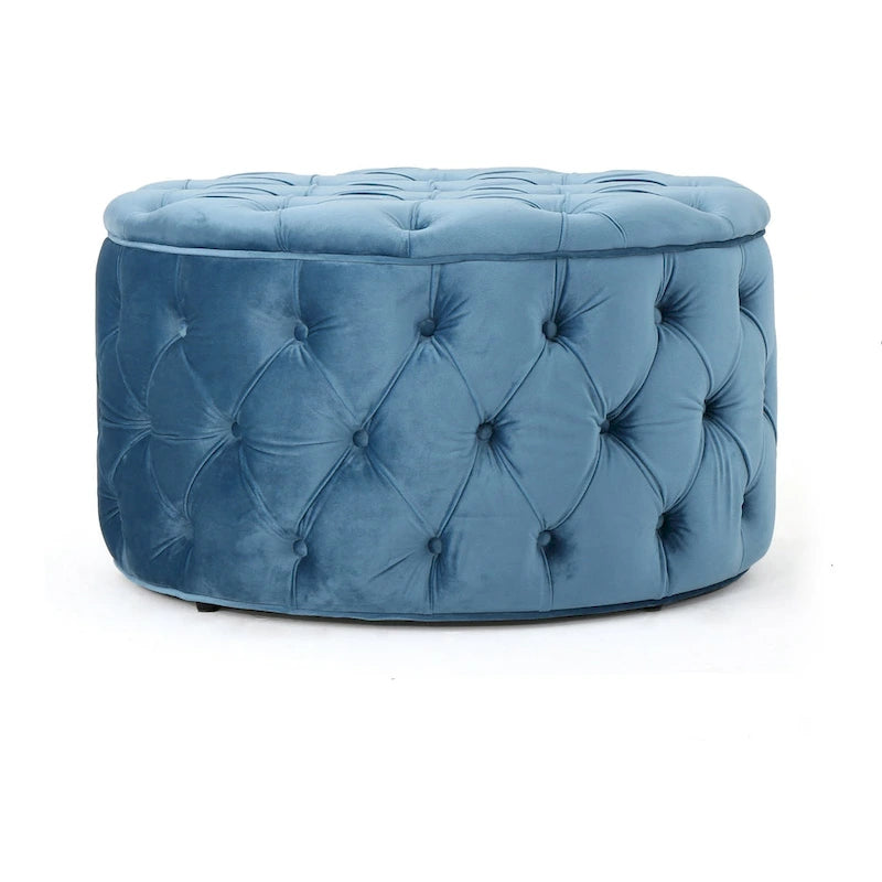 Zelfa Modern Glam Tufted Velvet Round Ottoman – Button-Tufted, 300 lb Capacity