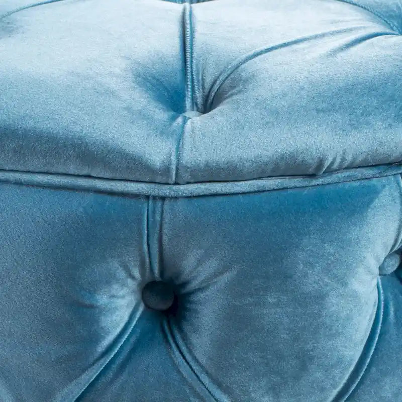 Zelfa Modern Glam Tufted Velvet Round Ottoman – Button-Tufted, 300 lb Capacity