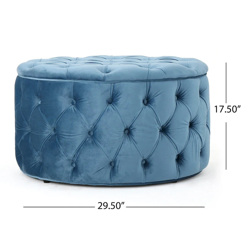 Zelfa Modern Glam Tufted Velvet Round Ottoman – Button-Tufted, 300 lb Capacity