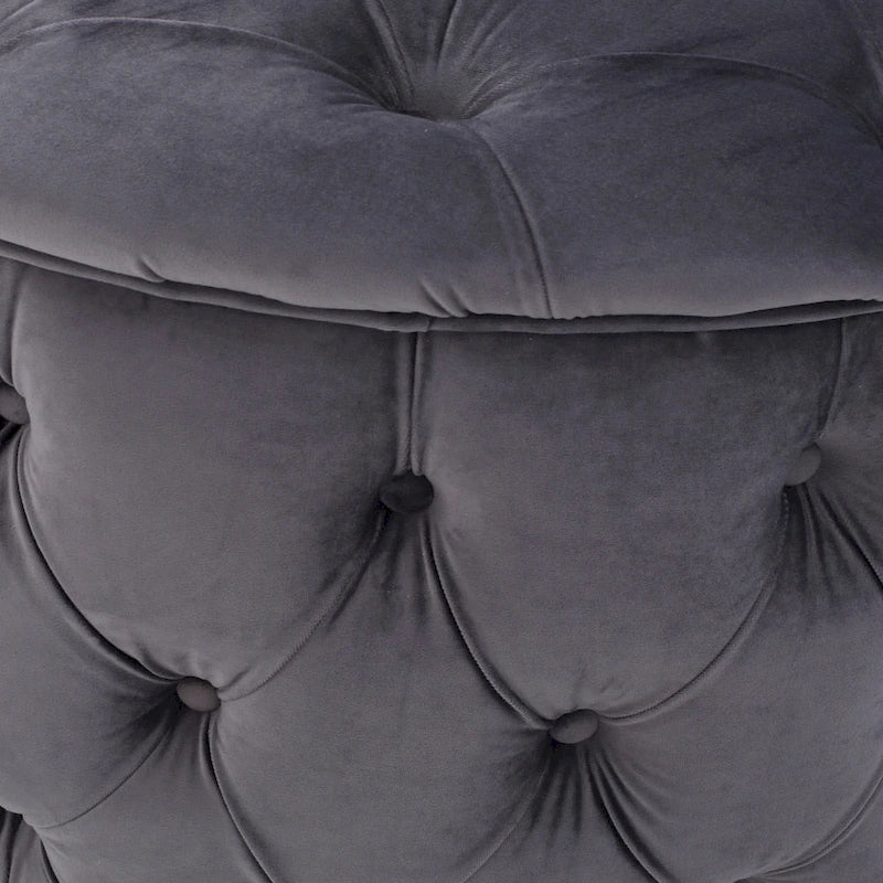 Zelfa Modern Glam Tufted Velvet Round Ottoman – Button-Tufted, 300 lb Capacity