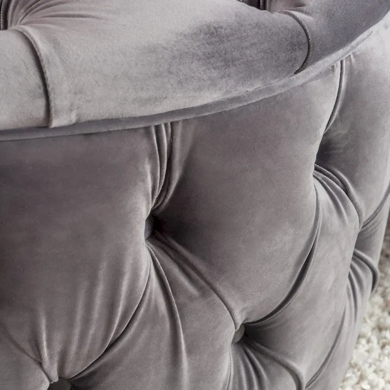 Zelfa Modern Glam Tufted Velvet Round Ottoman – Button-Tufted, 300 lb Capacity