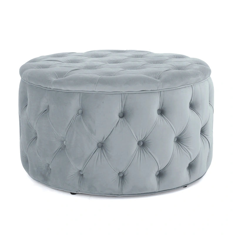 Zelfa Modern Glam Tufted Velvet Round Ottoman – Button-Tufted, 300 lb Capacity