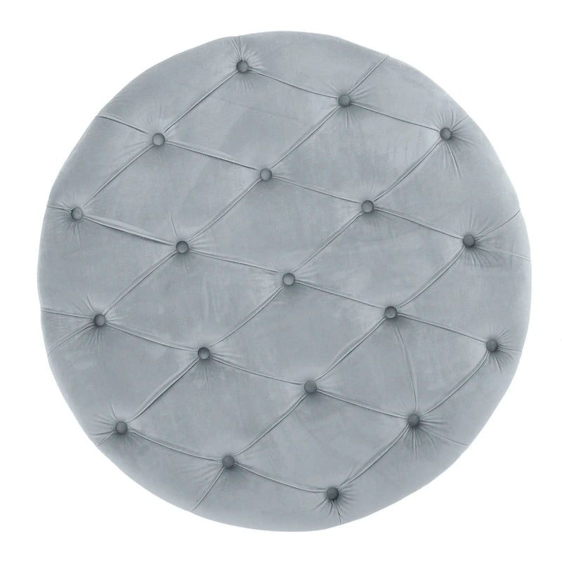 Zelfa Modern Glam Tufted Velvet Round Ottoman – Button-Tufted, 300 lb Capacity