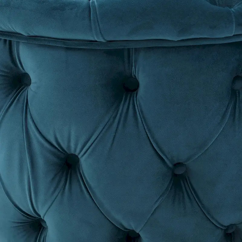 Zelfa Modern Glam Tufted Velvet Round Ottoman – Button-Tufted, 300 lb Capacity