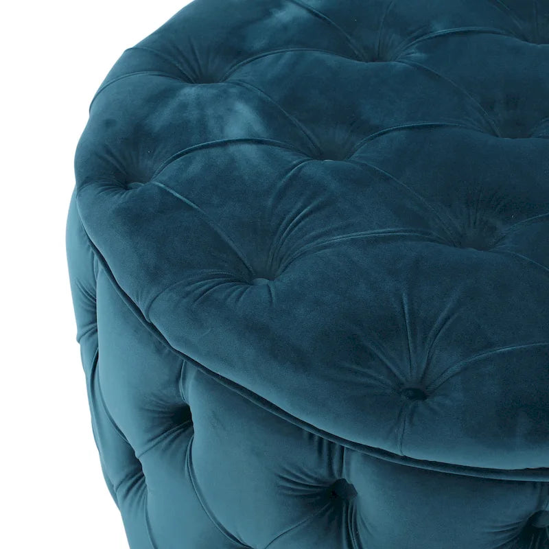 Zelfa Modern Glam Tufted Velvet Round Ottoman – Button-Tufted, 300 lb Capacity