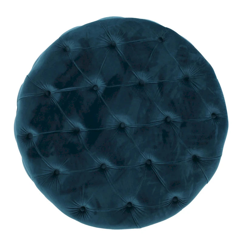 Zelfa Modern Glam Tufted Velvet Round Ottoman – Button-Tufted, 300 lb Capacity