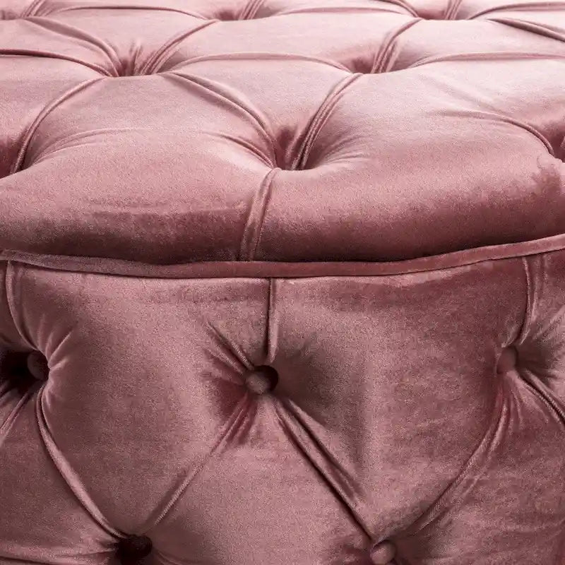 Zelfa Modern Glam Tufted Velvet Round Ottoman – Button-Tufted, 300 lb Capacity