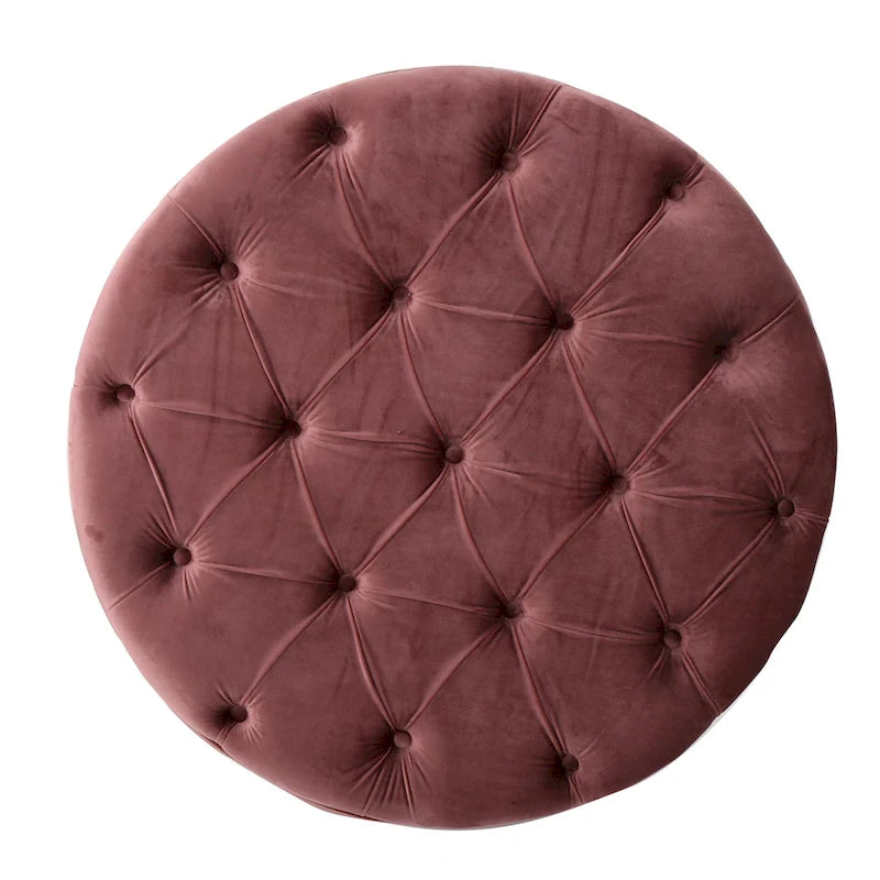 Zelfa Modern Glam Tufted Velvet Round Ottoman – Button-Tufted, 300 lb Capacity