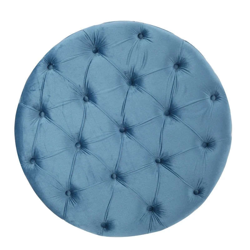 Zelfa Modern Glam Tufted Velvet Round Ottoman – Button-Tufted, 300 lb Capacity