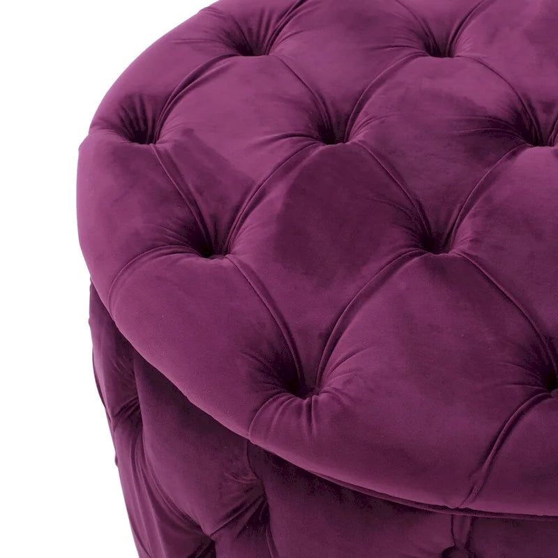 Zelfa Modern Glam Tufted Velvet Round Ottoman – Button-Tufted, 300 lb Capacity