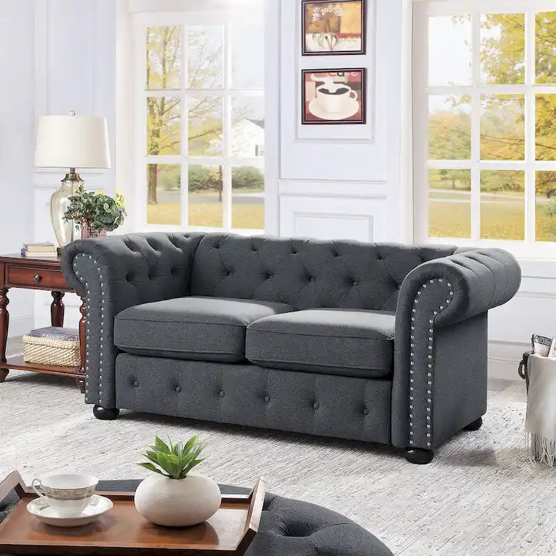 Corvus Aleksis Tufted Chesterfield Loveseat Sofa