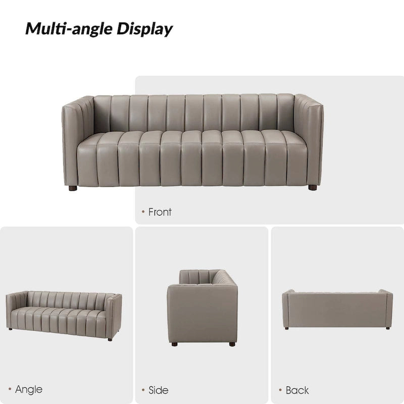 Olinto Modern Camel 83-Inch Genuine Leather Curved Couch with Channel Back by HULALA HOME