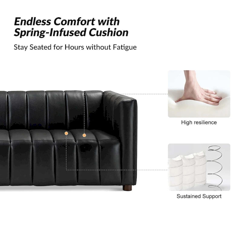 Olinto Modern Camel 83-Inch Genuine Leather Curved Couch with Channel Back by HULALA HOME