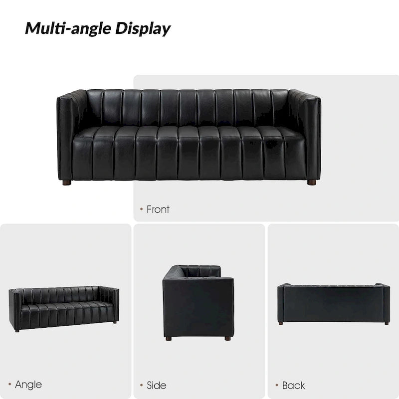 Olinto Modern Camel 83-Inch Genuine Leather Curved Couch with Channel Back by HULALA HOME