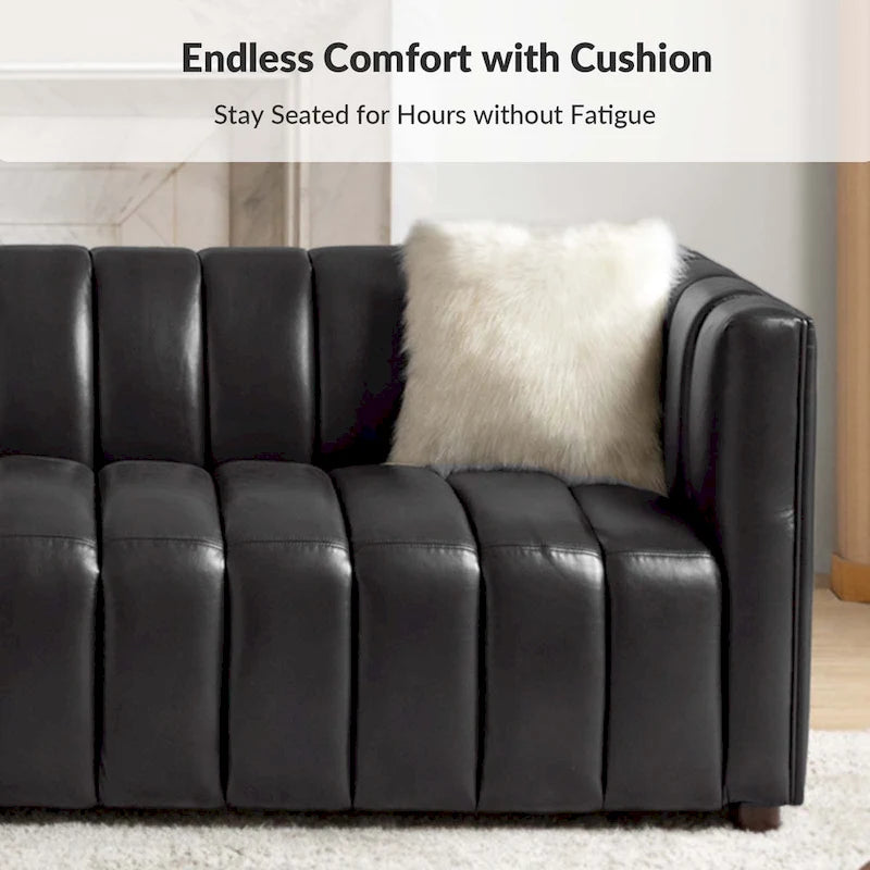 Olinto Modern Camel 83-Inch Genuine Leather Curved Couch with Channel Back by HULALA HOME