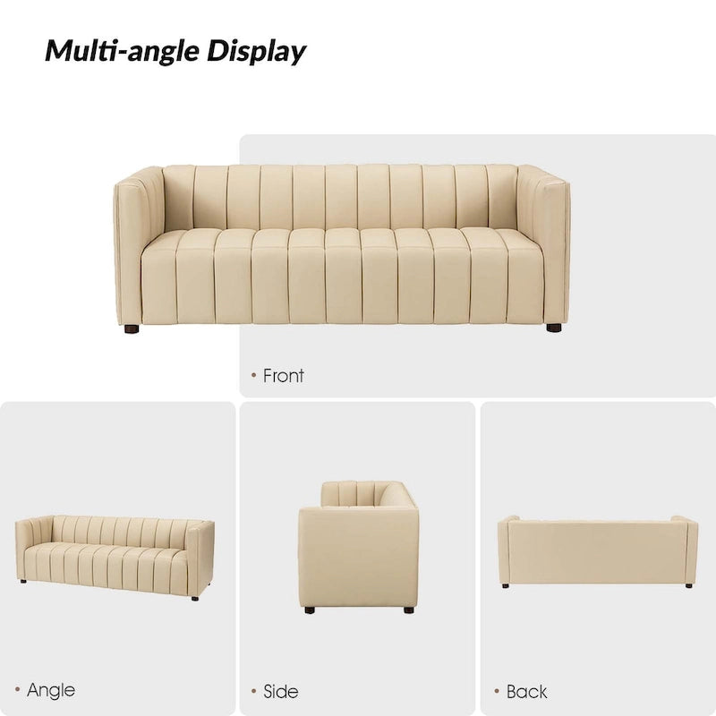 Olinto Modern Camel 83-Inch Genuine Leather Curved Couch with Channel Back by HULALA HOME