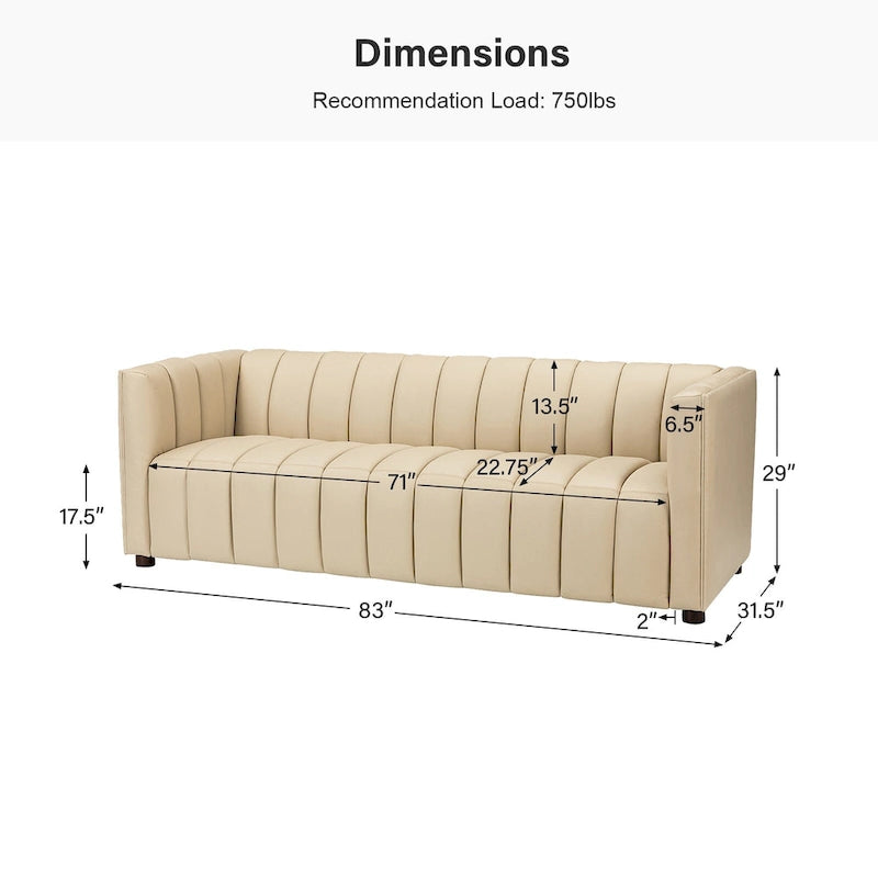 Olinto Modern Camel 83-Inch Genuine Leather Curved Couch with Channel Back by HULALA HOME