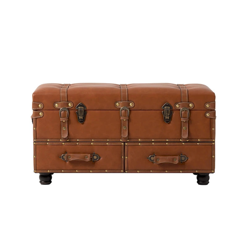 Vintage Storage Ottoman Bench – Chest Cabinet with Latch Closure & Buckle, Bedroom Organizer