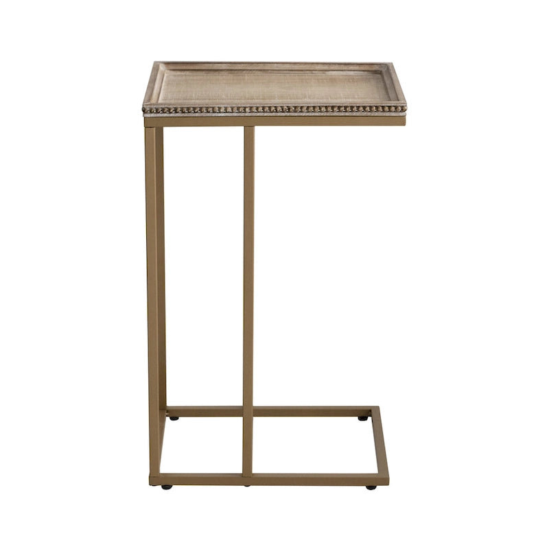 COZAYH Farmhouse C Table End Table, Distressed Beaded Edge Tray Top Side Table