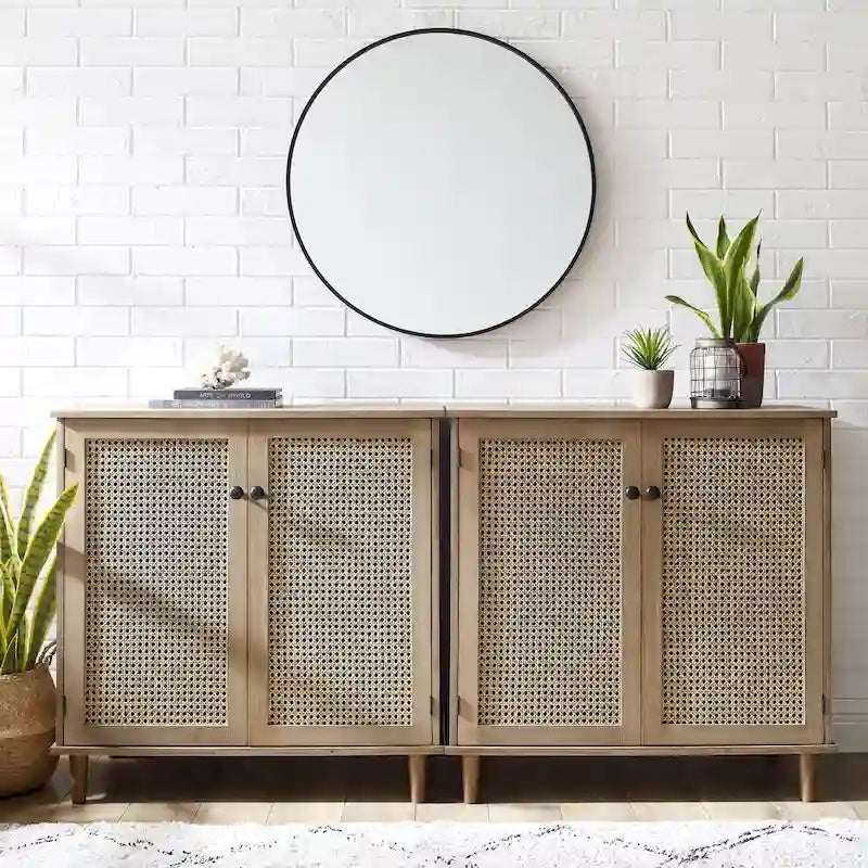 Art Leon Woven Rattan Wicker Accent Cabinet