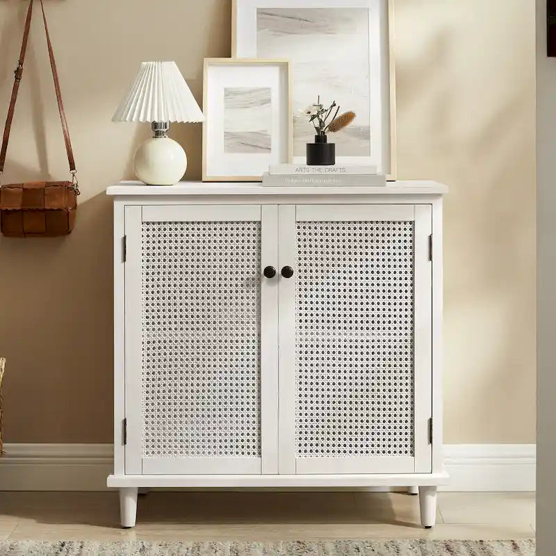 Art Leon Woven Rattan Wicker Accent Cabinet