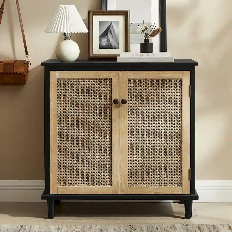 Art Leon Woven Rattan Wicker Accent Cabinet