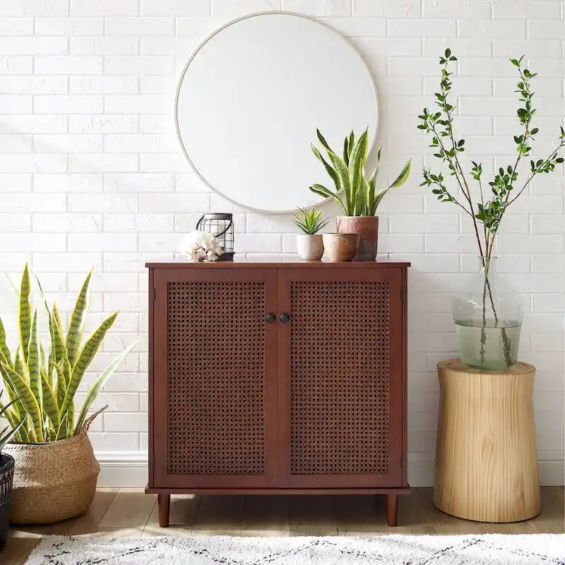 Art Leon Woven Rattan Wicker Accent Cabinet