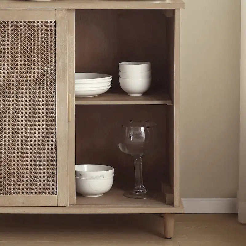 Art Leon Woven Rattan Wicker Accent Cabinet