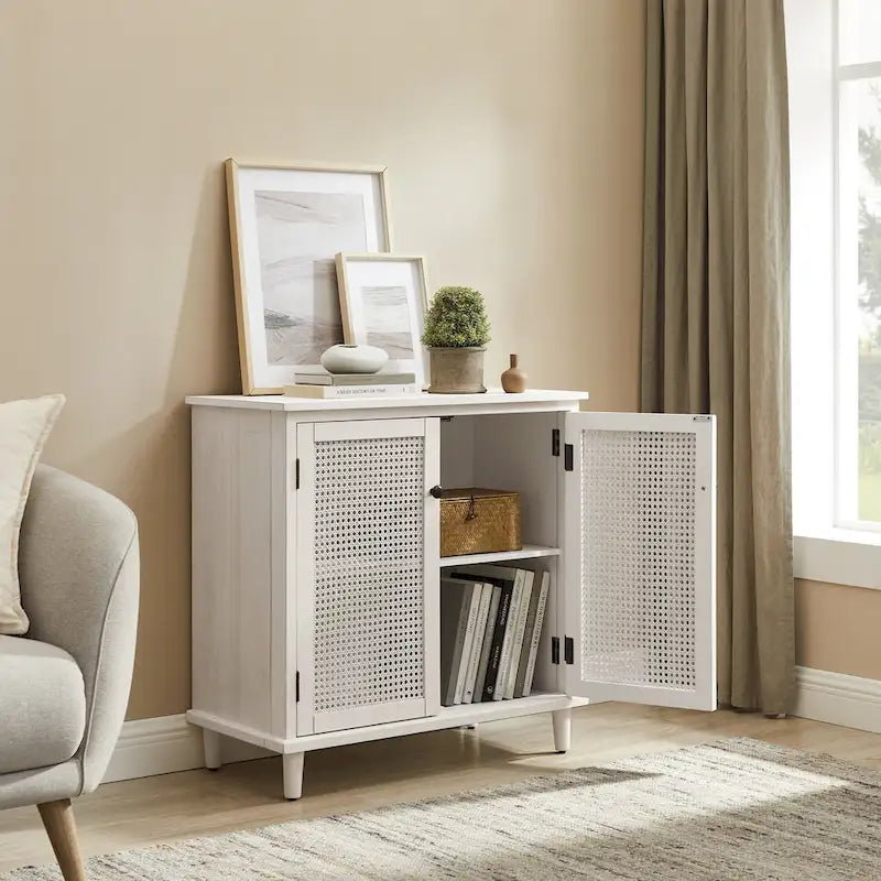 Art Leon Woven Rattan Wicker Accent Cabinet