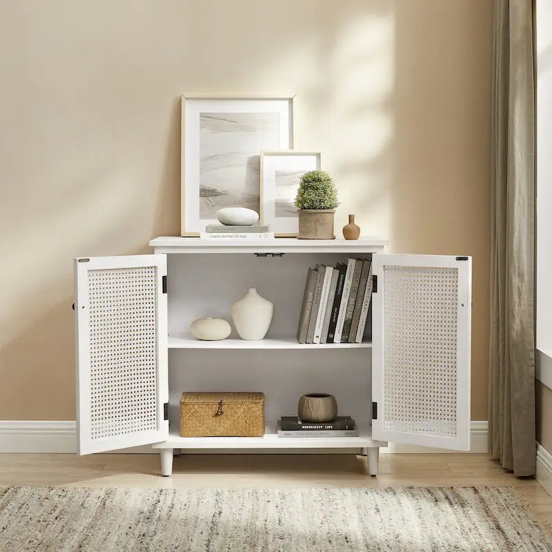Art Leon Woven Rattan Wicker Accent Cabinet