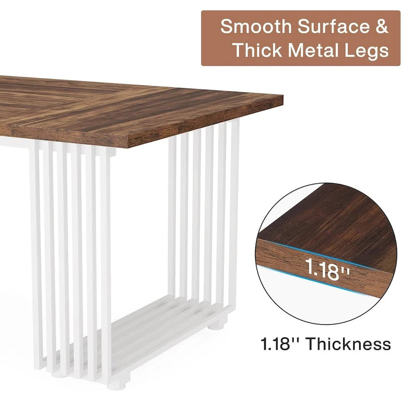 70.9 Modern Office Desk Wood Computer Desk, White Gold Executive Desk