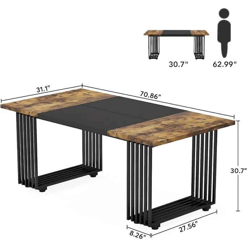 70.9 Modern Office Desk Wood Computer Desk, White Gold Executive Desk