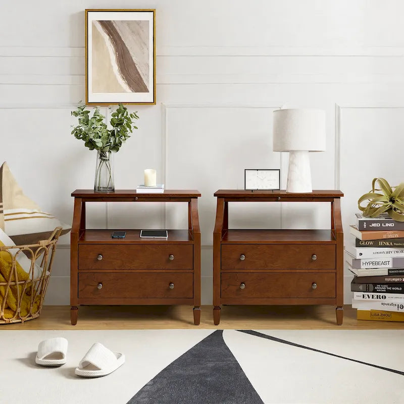 Jennifer 2 - Drawer Nightstand with Built-In Outlets and Pull-out Tray Set of 2 by HULALA HOME