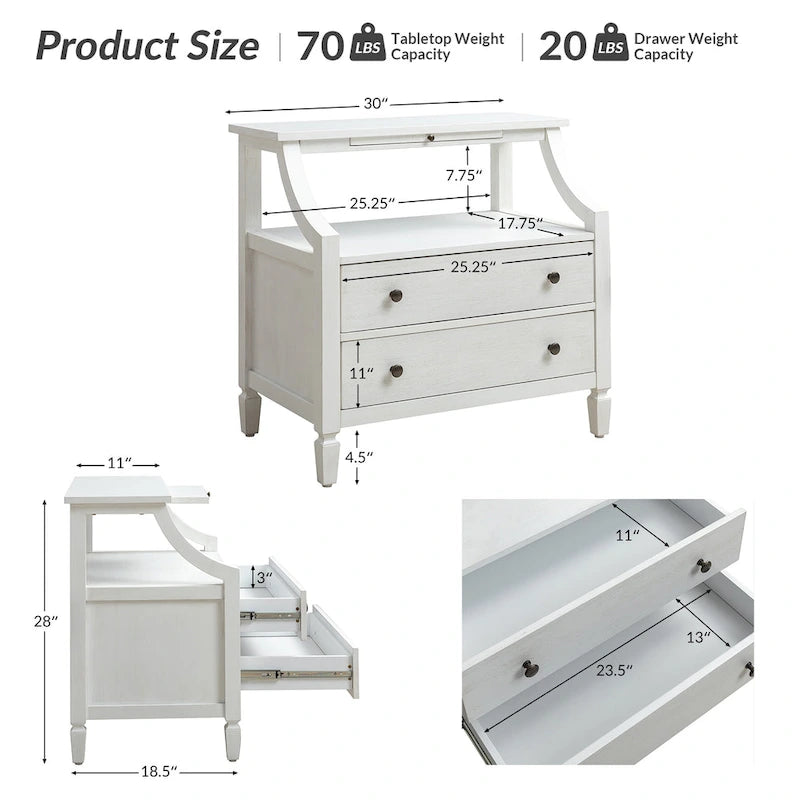 Jennifer 2 - Drawer Nightstand with Built-In Outlets and Pull-out Tray Set of 2 by HULALA HOME