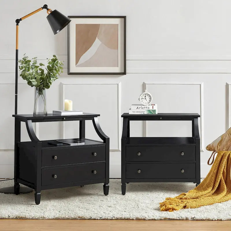 Jennifer 2 - Drawer Nightstand with Built-In Outlets and Pull-out Tray Set of 2 by HULALA HOME