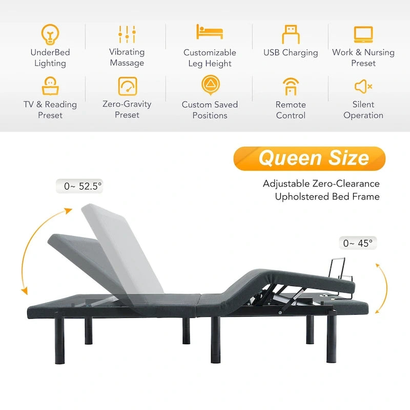 CO-Z Massaging Zero Gravity Adjustable Bed with Wireless Remote and Underbed Lighting