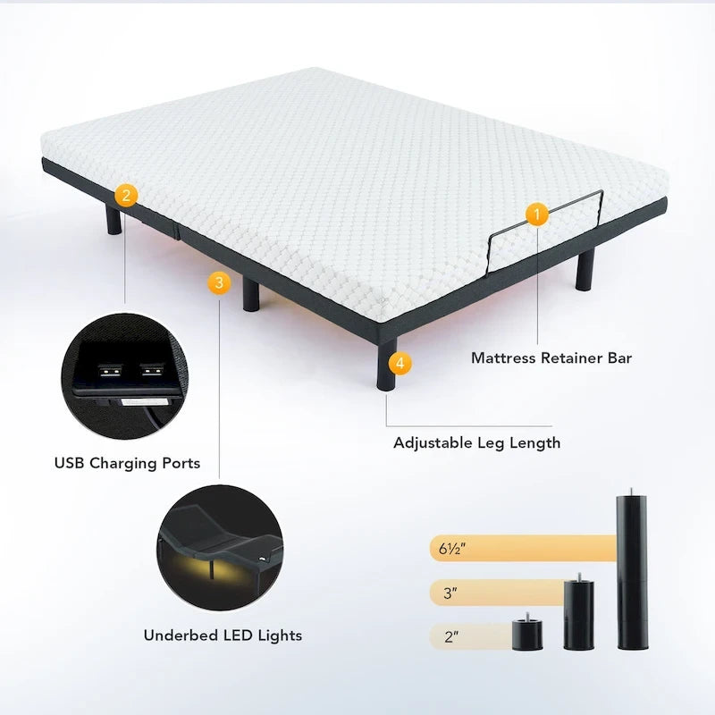CO-Z Massaging Zero Gravity Adjustable Bed with Wireless Remote and Underbed Lighting