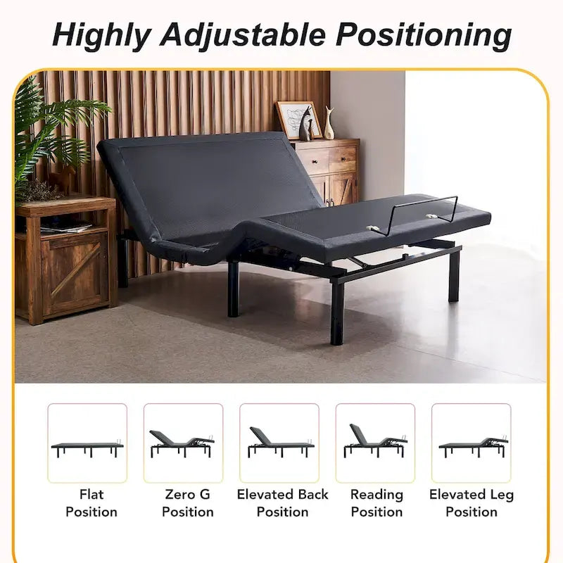 CO-Z Massaging Zero Gravity Adjustable Bed with Wireless Remote and Underbed Lighting