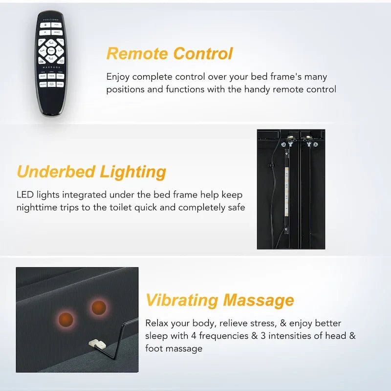 CO-Z Massaging Zero Gravity Adjustable Bed with Wireless Remote and Underbed Lighting